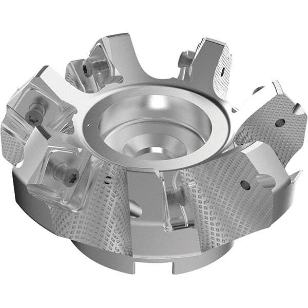 Seco - 100mm Cut Diam, 32mm Arbor Hole, 9mm Max Depth of Cut, 48° Indexable Chamfer & Angle Face Mill - 7 Inserts, 63 Insert, Right Hand Cut, 7 Flutes, Through Coolant, Series R220.54 - USA Tool & Supply