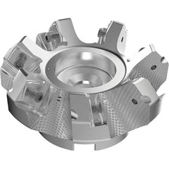Seco - 100mm Cut Diam, 32mm Arbor Hole, 9mm Max Depth of Cut, 48° Indexable Chamfer & Angle Face Mill - 7 Inserts, 63 Insert, Right Hand Cut, 7 Flutes, Through Coolant, Series R220.54 - USA Tool & Supply