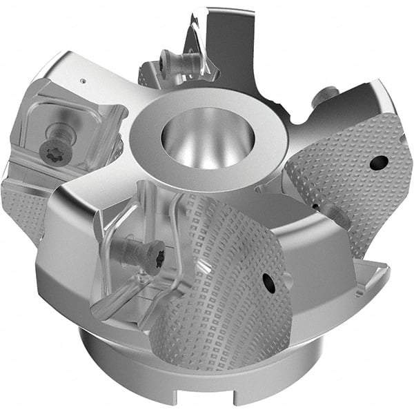 Seco - 80mm Cut Diam, 27mm Arbor Hole, 11mm Max Depth of Cut, 71° Indexable Chamfer & Angle Face Mill - 5 Inserts, 63 Insert, Right Hand Cut, 5 Flutes, Through Coolant, Series R220.56 - USA Tool & Supply