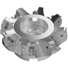 Seco - 125mm Cut Diam, 40mm Arbor Hole, 11mm Max Depth of Cut, 71° Indexable Chamfer & Angle Face Mill - 8 Inserts, 63 Insert, Right Hand Cut, 8 Flutes, Through Coolant, Series R220.56 - USA Tool & Supply