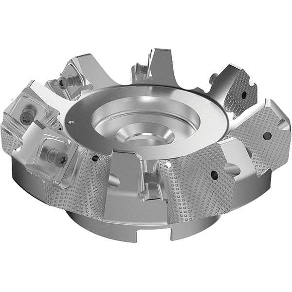 Seco - 125mm Cut Diam, 40mm Arbor Hole, 9mm Max Depth of Cut, 48° Indexable Chamfer & Angle Face Mill - 8 Inserts, 63 Insert, Right Hand Cut, 8 Flutes, Through Coolant, Series R220.54 - USA Tool & Supply