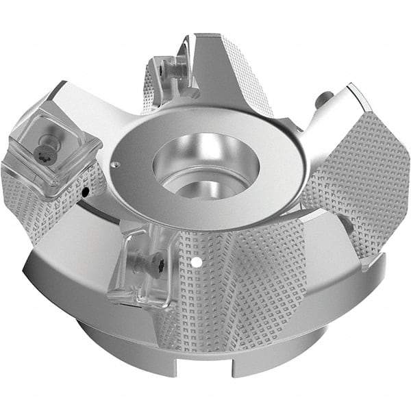 Seco - 3.94" Cut Diam, 1-1/2" Arbor Hole, 9mm Max Depth of Cut, 48° Indexable Chamfer & Angle Face Mill - 5 Inserts, Right Hand Cut, 5 Flutes, Through Coolant, Series R220.54 - USA Tool & Supply