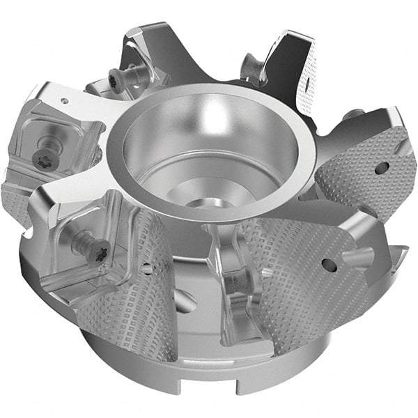 Seco - 100mm Cut Diam, 32mm Arbor Hole, 11mm Max Depth of Cut, 71° Indexable Chamfer & Angle Face Mill - 7 Inserts, 63 Insert, Right Hand Cut, 7 Flutes, Through Coolant, Series R220.56 - USA Tool & Supply