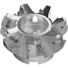 Seco - 100mm Cut Diam, 32mm Arbor Hole, 11mm Max Depth of Cut, 71° Indexable Chamfer & Angle Face Mill - 7 Inserts, 63 Insert, Right Hand Cut, 7 Flutes, Through Coolant, Series R220.56 - USA Tool & Supply
