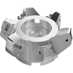 Seco - 100mm Cut Diam, 32mm Arbor Hole, 11mm Max Depth of Cut, 71° Indexable Chamfer & Angle Face Mill - 5 Inserts, 63 Insert, Right Hand Cut, 5 Flutes, Through Coolant, Series R220.56 - USA Tool & Supply