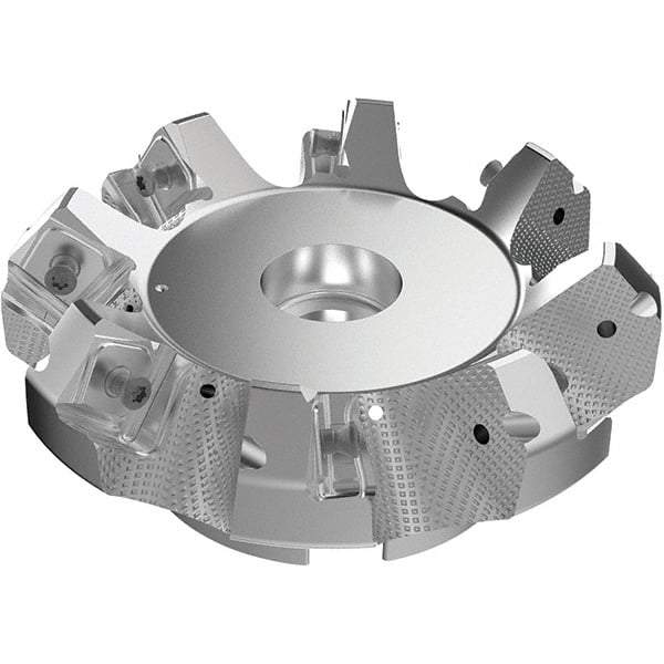 Seco - 6.3" Cut Diam, 2" Arbor Hole, 9mm Max Depth of Cut, 48° Indexable Chamfer & Angle Face Mill - 11 Inserts, Right Hand Cut, 11 Flutes, Through Coolant, Series R220.54 - USA Tool & Supply