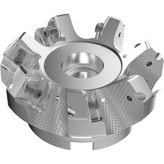 Seco - 3.94" Cut Diam, 1-1/2" Arbor Hole, 9mm Max Depth of Cut, 48° Indexable Chamfer & Angle Face Mill - 7 Inserts, Right Hand Cut, 7 Flutes, Through Coolant, Series R220.54 - USA Tool & Supply