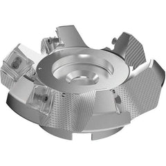 Seco - 125mm Cut Diam, 40mm Arbor Hole, 9mm Max Depth of Cut, 48° Indexable Chamfer & Angle Face Mill - 6 Inserts, 63 Insert, Right Hand Cut, 6 Flutes, Through Coolant, Series R220.54 - USA Tool & Supply