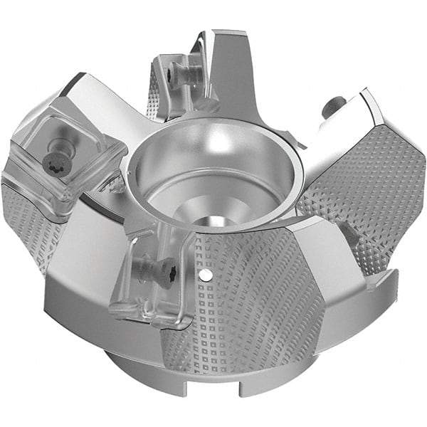 Seco - 80mm Cut Diam, 27mm Arbor Hole, 9mm Max Depth of Cut, 48° Indexable Chamfer & Angle Face Mill - 5 Inserts, 63 Insert, Right Hand Cut, 5 Flutes, Through Coolant, Series R220.54 - USA Tool & Supply