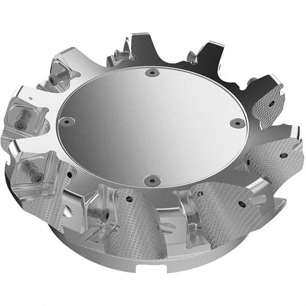 Seco - 160mm Cut Diam, 40mm Arbor Hole, 11mm Max Depth of Cut, 71° Indexable Chamfer & Angle Face Mill - 10 Inserts, 63 Insert, Right Hand Cut, 10 Flutes, Through Coolant, Series R220.56 - USA Tool & Supply