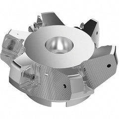 Seco - 4.92" Cut Diam, 1-1/2" Arbor Hole, 11mm Max Depth of Cut, 71° Indexable Chamfer & Angle Face Mill - 6 Inserts, Right Hand Cut, 6 Flutes, Through Coolant, Series R220.56 - USA Tool & Supply
