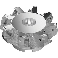 Seco - 4.92" Cut Diam, 1-1/2" Arbor Hole, 11mm Max Depth of Cut, 71° Indexable Chamfer & Angle Face Mill - 8 Inserts, Right Hand Cut, 8 Flutes, Through Coolant, Series R220.56 - USA Tool & Supply