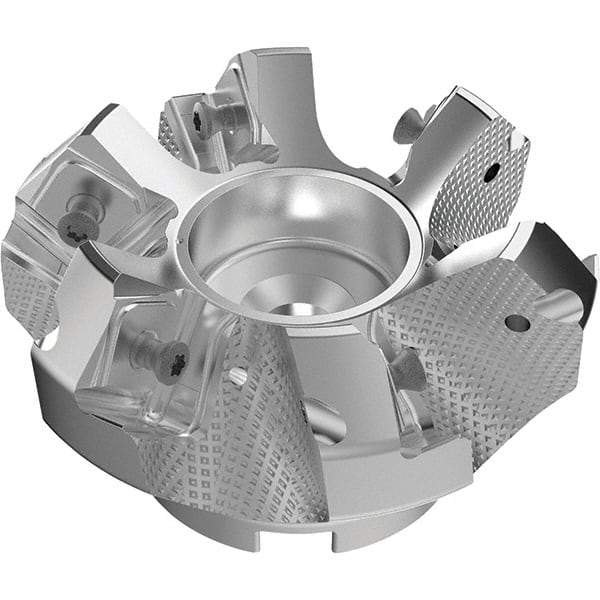 Seco - 80mm Cut Diam, 27mm Arbor Hole, 9mm Max Depth of Cut, 48° Indexable Chamfer & Angle Face Mill - 6 Inserts, 63 Insert, Right Hand Cut, 6 Flutes, Through Coolant, Series R220.54 - USA Tool & Supply