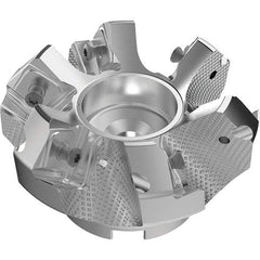 Seco - 80mm Cut Diam, 27mm Arbor Hole, 9mm Max Depth of Cut, 48° Indexable Chamfer & Angle Face Mill - 6 Inserts, 63 Insert, Right Hand Cut, 6 Flutes, Through Coolant, Series R220.54 - USA Tool & Supply