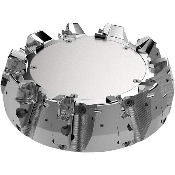 Seco - 200mm Cut Diam, 60mm Arbor Hole, 11mm Max Depth of Cut, 71° Indexable Chamfer & Angle Face Mill - 9 Inserts, 80 Insert, Right Hand Cut, 9 Flutes, Through Coolant, Series R220.56 - USA Tool & Supply