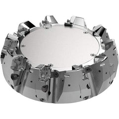 Seco - 200mm Cut Diam, 60mm Arbor Hole, 11mm Max Depth of Cut, 71° Indexable Chamfer & Angle Face Mill - 9 Inserts, 80 Insert, Right Hand Cut, 9 Flutes, Through Coolant, Series R220.56 - USA Tool & Supply