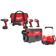 Milwaukee Tool - 18 Volt Cordless Tool Combination Kit - Includes 1/2" Hammer Drill, 1/4" Hex Impact Driver & Sawzall Reciprocating Saw, Lithium-Ion Battery Included - USA Tool & Supply