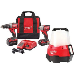 Milwaukee Tool - 18 Volt Cordless Tool Combination Kit - Includes 1/2" Brushless Hammer Drill/Driver & Brushless 1/4" Impact Driver, Lithium-Ion Battery Included - USA Tool & Supply