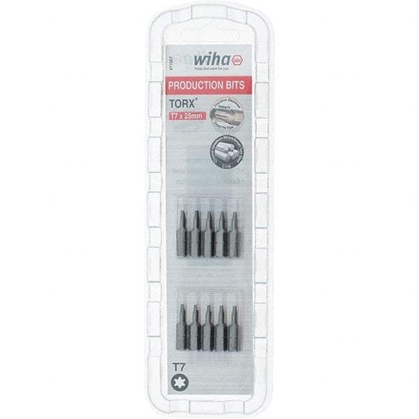 Wiha - 1/4" Drive T7 Torx Screwdriver Bit - 1" OAL, Insert Bit - USA Tool & Supply