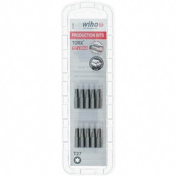 Wiha - 1/4" Drive T27 Torx Screwdriver Bit - 1" OAL, Insert Bit - USA Tool & Supply