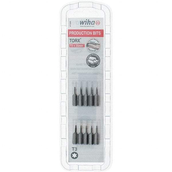Wiha - 1/4" Drive T3 Torx Screwdriver Bit - 1" OAL, Insert Bit - USA Tool & Supply