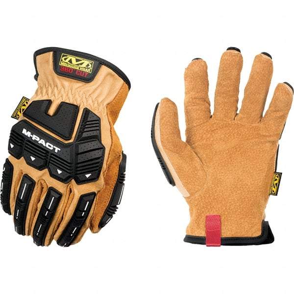 Mechanix Wear - Size L, ANSI Cut Lvl A9, Genuine Leather Cut & Puncture Resistant Gloves - Elastic Cuff, Black, Paired - USA Tool & Supply