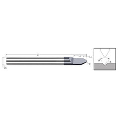 Engraving Cutters - 0.1250″ (1/8″) Shank Diameter × 0.0025″ Radius × 90° included Carbide Radius Engraver, 1 Flute, Amorphous Diamond Coated - Exact Industrial Supply