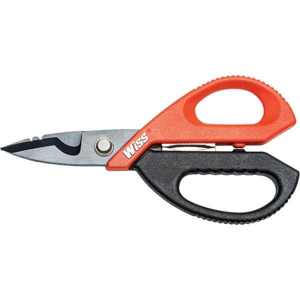 Wiss - 3" LOC, 9-1/2" OAL Titanium-Coated Stainless Steel Ergonomic Shears - Ambidextrous, Serrated, Plastic Straight Handle, For Electrical Use - USA Tool & Supply