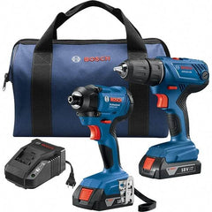 Bosch - 7 Piece 18 Volt Cordless Tool Combination Kit - Includes 1/2" Compact Drill/Driver & 1/4" Impact Driver, Lithium-Ion Battery Included - USA Tool & Supply