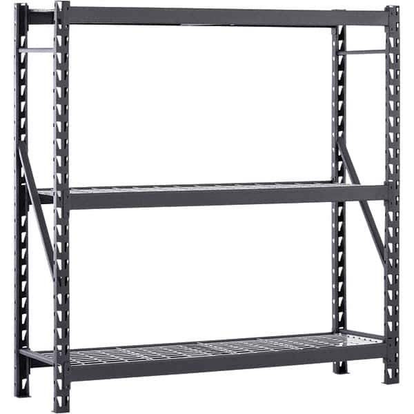 Edsal - 3 Shelf Starter Unit Wire Deck Open Steel Shelving - 4,500 Lb Capacity, 77" Wide x 72" High x 24" Deep, Black - USA Tool & Supply