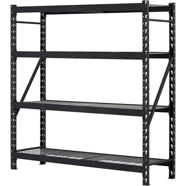 Edsal - 4 Shelf Starter Unit Wire Deck Open Steel Shelving - 6,000 Lb Capacity, 77" Wide x 78" High x 24" Deep, Black - USA Tool & Supply