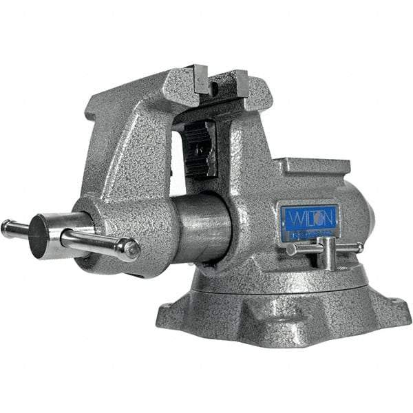 Wilton - 4-1/2" Jaw Width, 4" Opening Capacity, 3-1/2" Throat Depth, Iron Swivel Bench Vise - Double Lockdown Base Attachment, Anvil, 15-13/32" Long x 9-13/32" Wide x 8" High - USA Tool & Supply