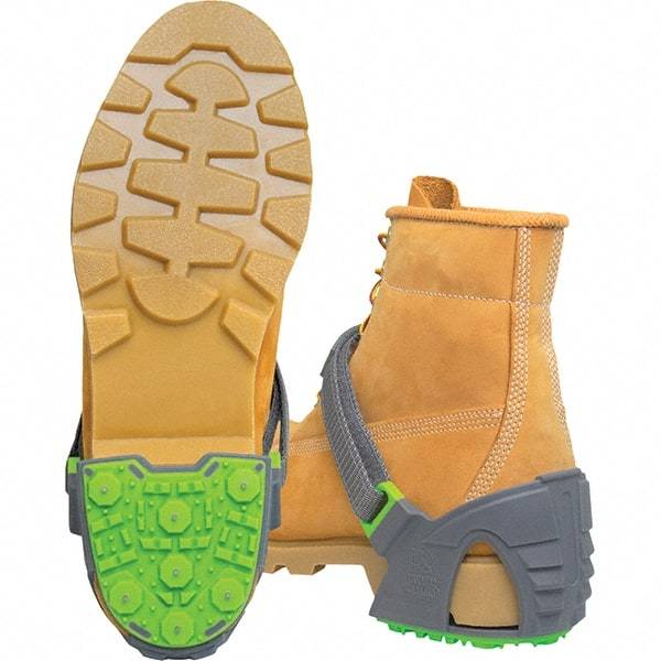 Winter Walking - Size 12.5-16, Strap-On Cleat - Tungsten Carbide Stud Traction, Green & Gray - USA Tool & Supply