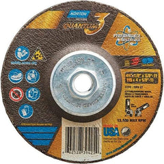 Norton - 24 Grit, 4-1/2" Wheel Diam, 1/8" Wheel Thickness, 5/8" Arbor Hole, Type 27 Depressed Center Wheel - Coarse Grade, Ceramic, Resinoid Bond, 13,580 Max RPM - USA Tool & Supply