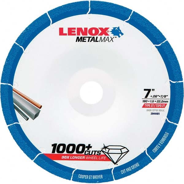 Lenox - Depressed-Center Wheels Wheel Diameter (Inch): 7 Wheel Thickness (Decimal Inch): 0.0600 - USA Tool & Supply