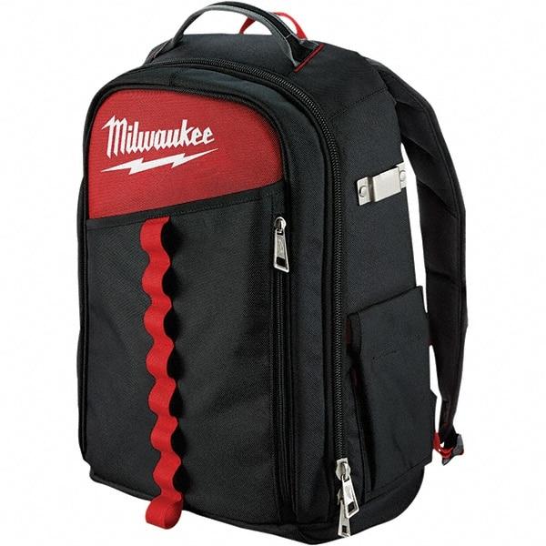 Milwaukee Tool - 22 Pocket Black & Red Ballistic Nylon Backpack Tool Bag - 11" Wide x 7-7/8" Deep x 19-5/8" High - USA Tool & Supply