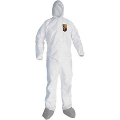 KleenGuard - Size XL Microporous Film Laminate General Purpose Coveralls - White, Zipper Closure, Elastic Cuffs, with Boots, Serged Seams - USA Tool & Supply