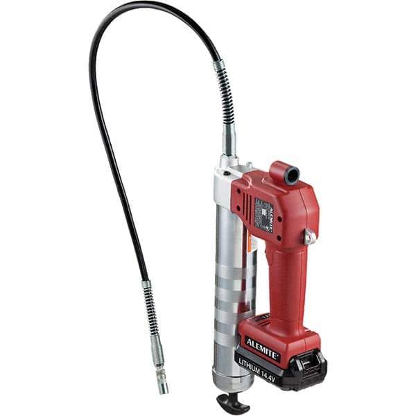 Alemite - 10,000 Max psi, Flexible Battery-Operated Grease Gun - 16 oz Capacity, 1/8 Thread Outlet, 3-Way, Bulk, Cartridge & Filler Pump, Includes (1) Lithium Ion Battery, Battery Charger, Grease Gun & 36" Whip Hose - USA Tool & Supply