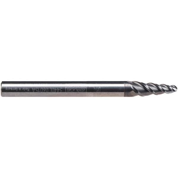 Emuge - 6° Taper Angle per Side, 4.28mm Small End Diam, 15mm LOC, Solid Carbide 3 Flute Tapered Ball End Mill - AlCr Finish, 62mm OAL, 6mm Shank Diam, Spiral Flute, 45° Helix - USA Tool & Supply