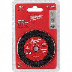 Milwaukee Tool - 3" 60 Grit Aluminum Oxide Cutoff Wheel - 3/64" Thick, 3/8" Arbor, 20,000 Max RPM, Use with Die & Angle Grinders & Circular Saws - USA Tool & Supply