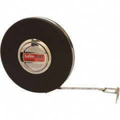 Lufkin - 100' x 3/8" Silver Steel Blade Tape Measure - 1/8" Graduation, Inch Graduation Style, Chrome Vinyl Clad Steel Case - USA Tool & Supply