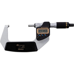 Mitutoyo - 2 to 3" Range, 0.00005" Resolution, Quantumike Throat IP65 Electronic Outside Micrometer - 0.0001" Accuracy, Ratchet Stop Thimble, Carbide-Tipped Face, SR44 Battery - USA Tool & Supply