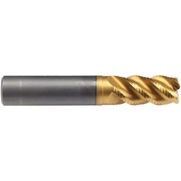 Emuge - 16mm Diam, Fine Pitch, 32mm LOC, 4 Flute Solid Carbide 2.5mm Corner Radius Roughing End Mill - TiN/TiAlN Finish, 92mm OAL, 16mm Shank Diam, Single End, Extended Reach, 45° Helix - USA Tool & Supply