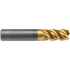 Emuge - 16mm Diam, Fine Pitch, 32mm LOC, 4 Flute Solid Carbide 2.5mm Corner Radius Roughing End Mill - TiN/TiAlN Finish, 92mm OAL, 16mm Shank Diam, Single End, Extended Reach, 45° Helix - USA Tool & Supply