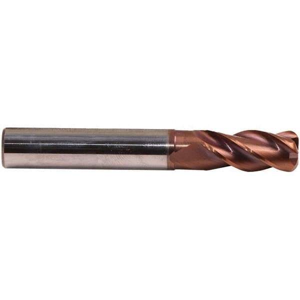 Emuge - 5mm Diam, 13mm LOC, 4 Flute Solid Carbide Roughing & Finishing End Mill - TiAlN Finish, 57mm OAL, 6mm Shank Diam, Cylindrical Shank, 38° Helix, Centercutting, Long Length - USA Tool & Supply