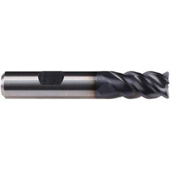 Emuge - 3/16" Diam, 3/8" LOC, 4 Flute Solid Carbide Roughing & Finishing End Mill - TiAlN Finish, 2" OAL, 1/4" Shank Diam, Weldon Shank, 50° Helix, Centercutting, Long Length - USA Tool & Supply