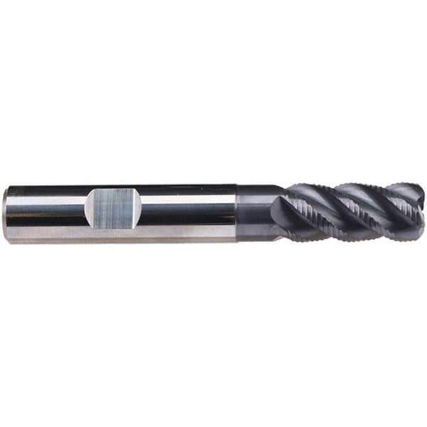 Emuge - 12mm Diam, Fine Pitch, 26mm LOC, 4 Flute Solid Carbide 1mm Corner Radius Roughing End Mill - TiAlN Finish, 83mm OAL, 12mm Shank Diam, Single End, Extended Reach, 45° Helix - USA Tool & Supply