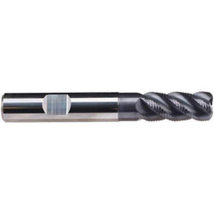 Emuge - 8mm Diam, Fine Pitch, 19mm LOC, 4 Flute Solid Carbide 1.5mm Corner Radius Roughing End Mill - TiAlN Finish, 63mm OAL, 8mm Shank Diam, Single End, Extended Reach, 45° Helix - USA Tool & Supply