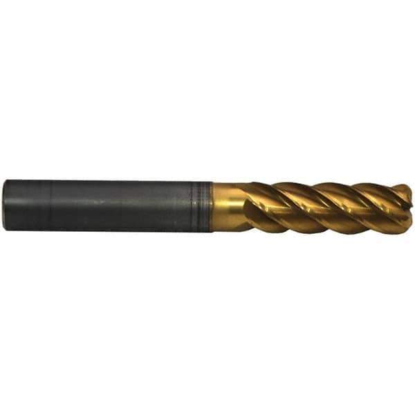 Emuge - 16mm Diam, 48mm LOC, 5 Flute Solid Carbide Roughing & Finishing End Mill - TiN/TiAlN Finish, 112mm OAL, 16mm Shank Diam, Cylindrical Shank, 42° Helix, Extra Long Length - USA Tool & Supply
