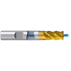 Emuge - 16mm Diam, 22mm LOC, 4 Flute Solid Carbide Roughing & Finishing End Mill - TiN/TiAlN Finish, 82mm OAL, 16mm Shank Diam, Weldon Shank, 45° Helix, Stub Length - USA Tool & Supply